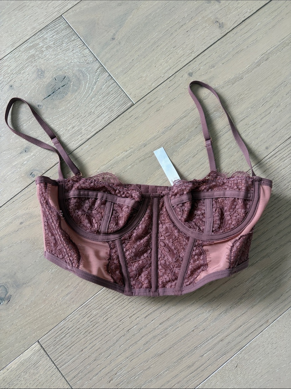 Urban Outfitters Mauve Lace Longline cropped corset top